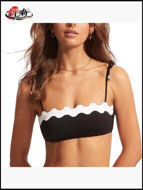 Spliced Bustier Bandeau Bikini Top Swimsuit with Removable Cups